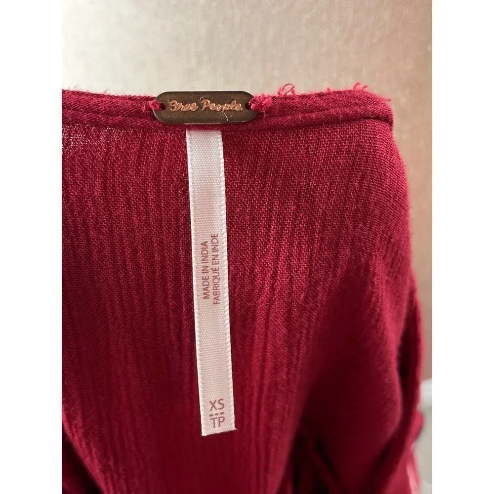 Free People Te Amo Embroidered Mini Dress Red XS Flared Sleeve Flowy Oversized